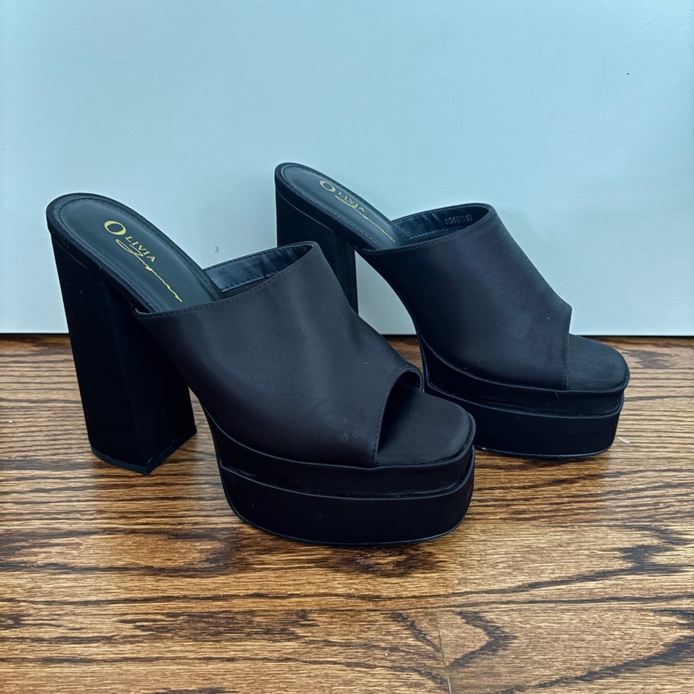 Black Platform Satin Heels